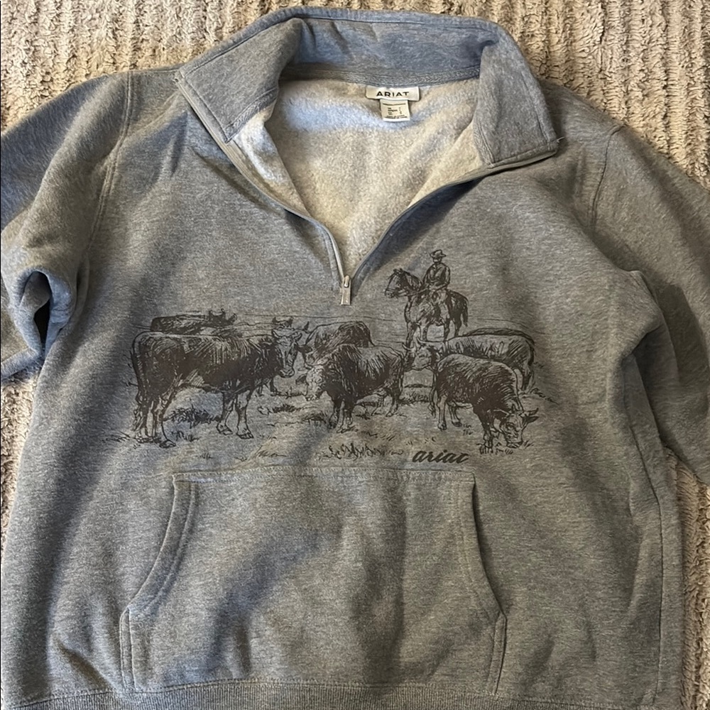 Ariat Gray Zip Up Sweater with Western Design